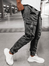 Spodnie jeansowe joggery męskie czarne OZONEE DR/TF082Z