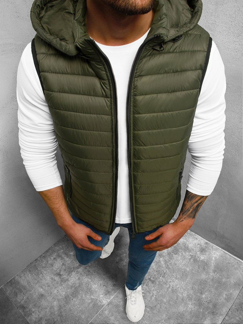 Kamizelka męska pikowana z kapturem zielona OZONEE N/7100/3