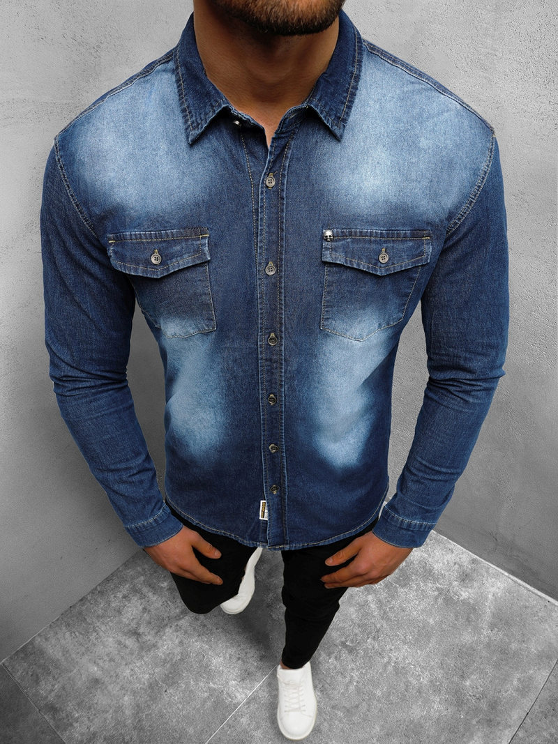 Чоловіча джинсова сорочка Синя OZONEE NB/MC705B