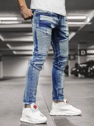 Spodnie jeansowe joggery męskie niebieskie OZONEE O/B4925