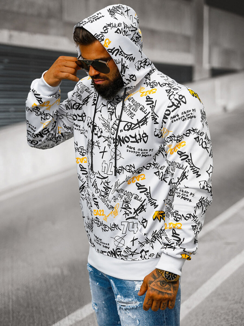 Bluza z kapturem męska biała OZONEE JS/8B1101/1