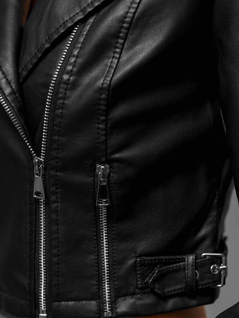 Жіноча шкіряна куртка Чорна OZONEE JS/11Z8039