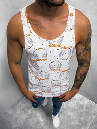 Koszulka bez rękawów męska z nadrukiem biało-pomarańczowa OZONEE O/BL121