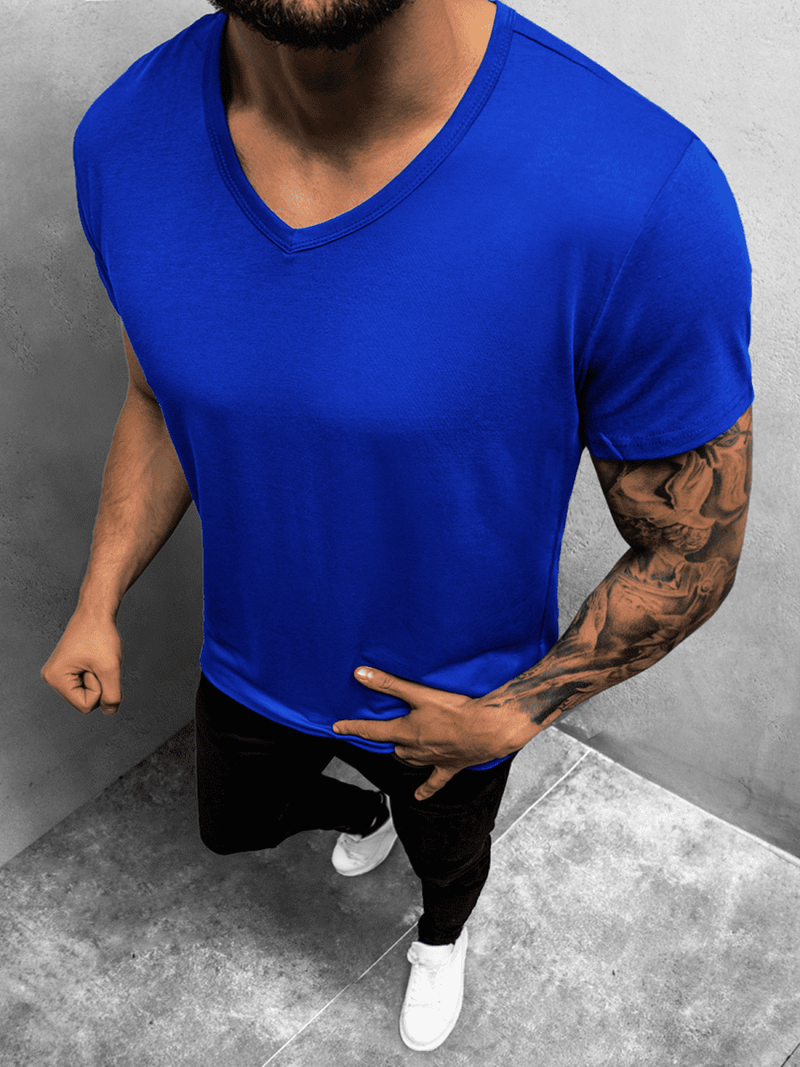 T-Shirt męski bez nadruku kobaltowy OZONEE JS/712007