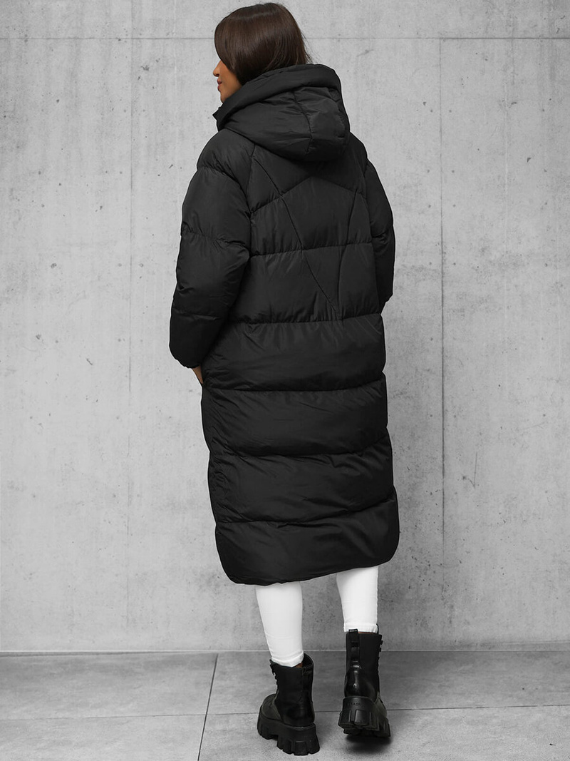 Kurtka zimowa damska długa pikowana czarna OZONEE JS/5M3163/392Z