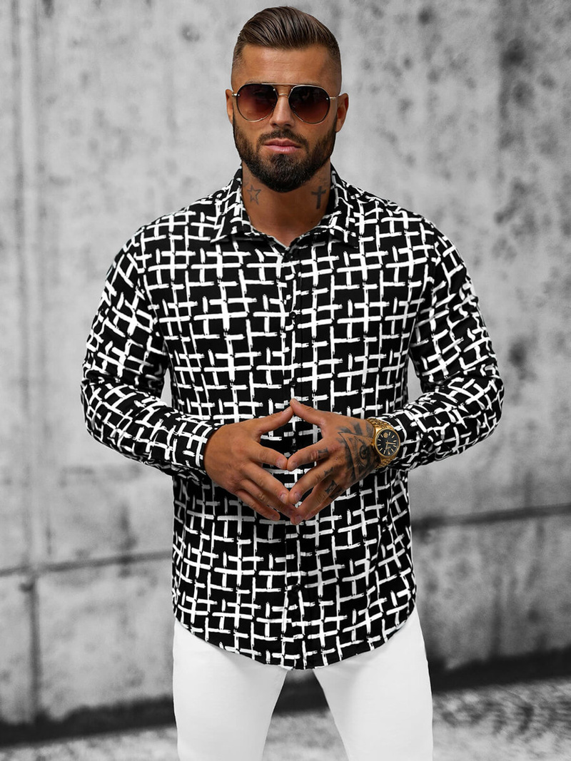 Сорочка Чоловіча Чорно-Бiла OZONEE E/9000/2Z