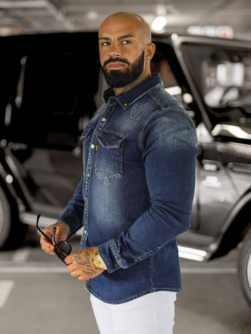 Чоловіча джинсова сорочка tемно-cиня OZONEE O/51410