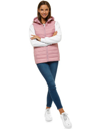 Kamizelka damska pikowana z kapturem pudrowa OZONEE JS/M23039/354