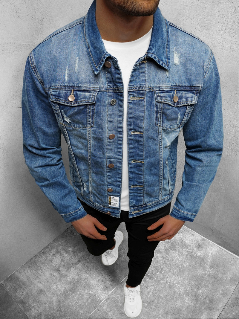 Kurtka męska jeansowa niebieska OZONEE NB/MJ500B