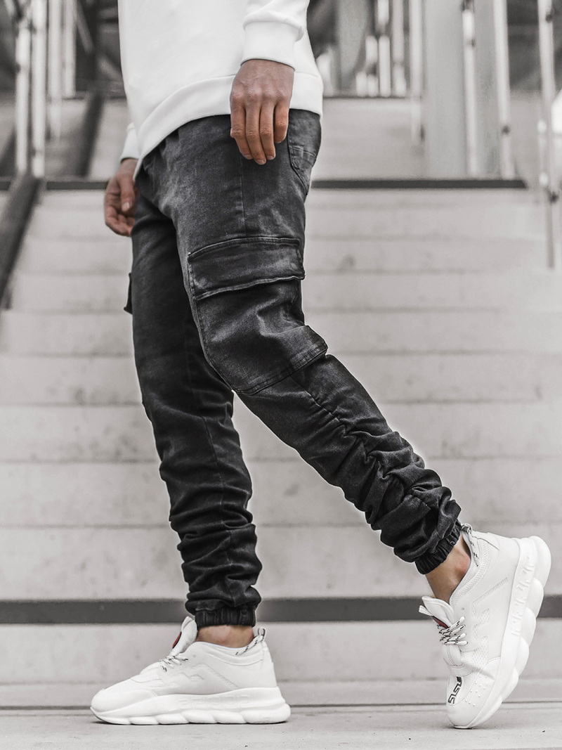 Spodnie jeansowe joggery męskie czarne OZONEE O/B4967