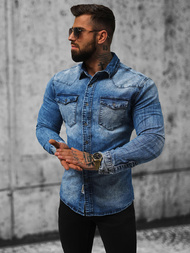 Koszula męska jeansowa ciemno-niebieska OZONEE NB/MC710BS