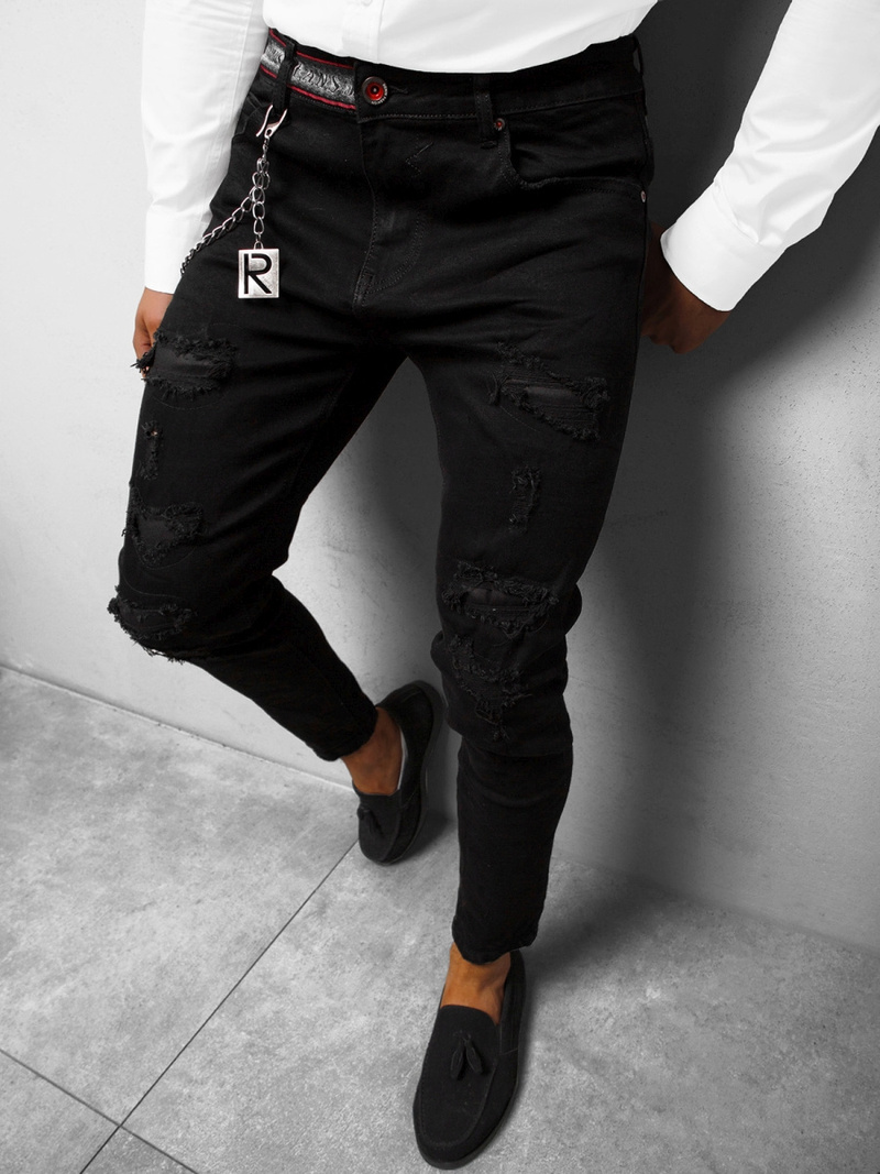 Spodnie jeansowe męskie czarne OZONEE DR/TF087Z