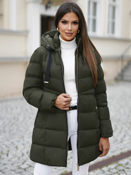 Kurtka zimowa damska długa pikowana ciemno-zielona OZONEE JS/5M3231/136Z