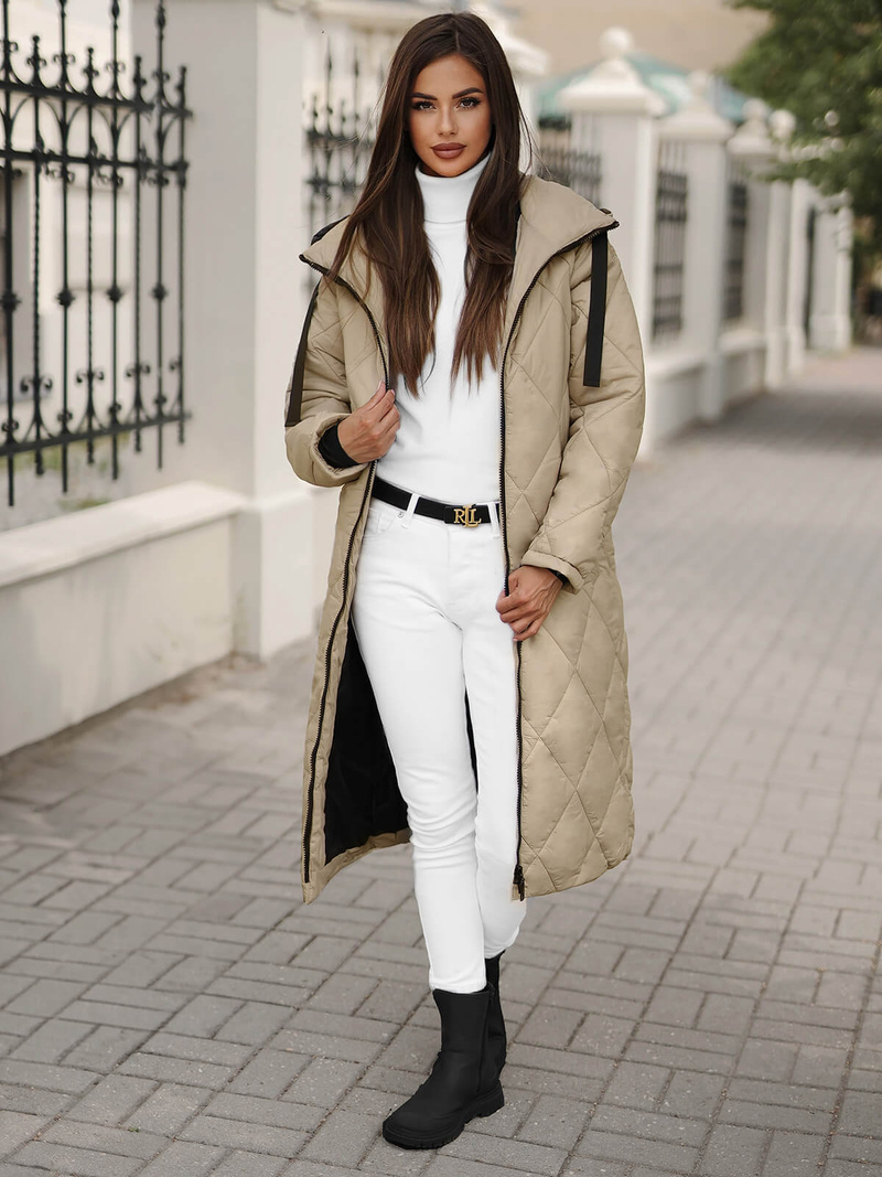 Kurtka zimowa damska długa beżowa OZONEE JS/5M3171/62Z