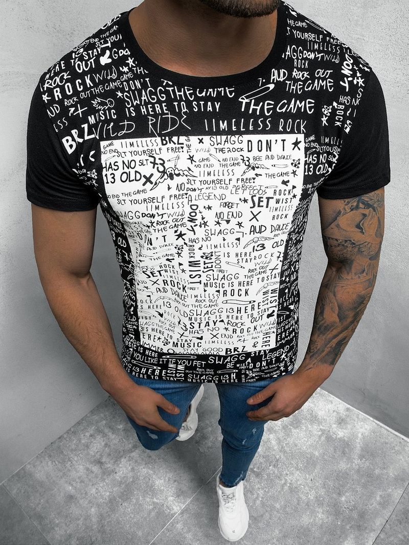 T-Shirt męski czarny OZONEE O/1173Z