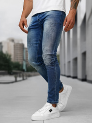 Spodnie jeansowe męskie slim fit ciemno-niebieskie OZONEE NB/MP0009BS