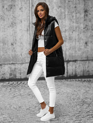 Kamizelka damska długa skórzana czarna OZONEE O/AY756Z