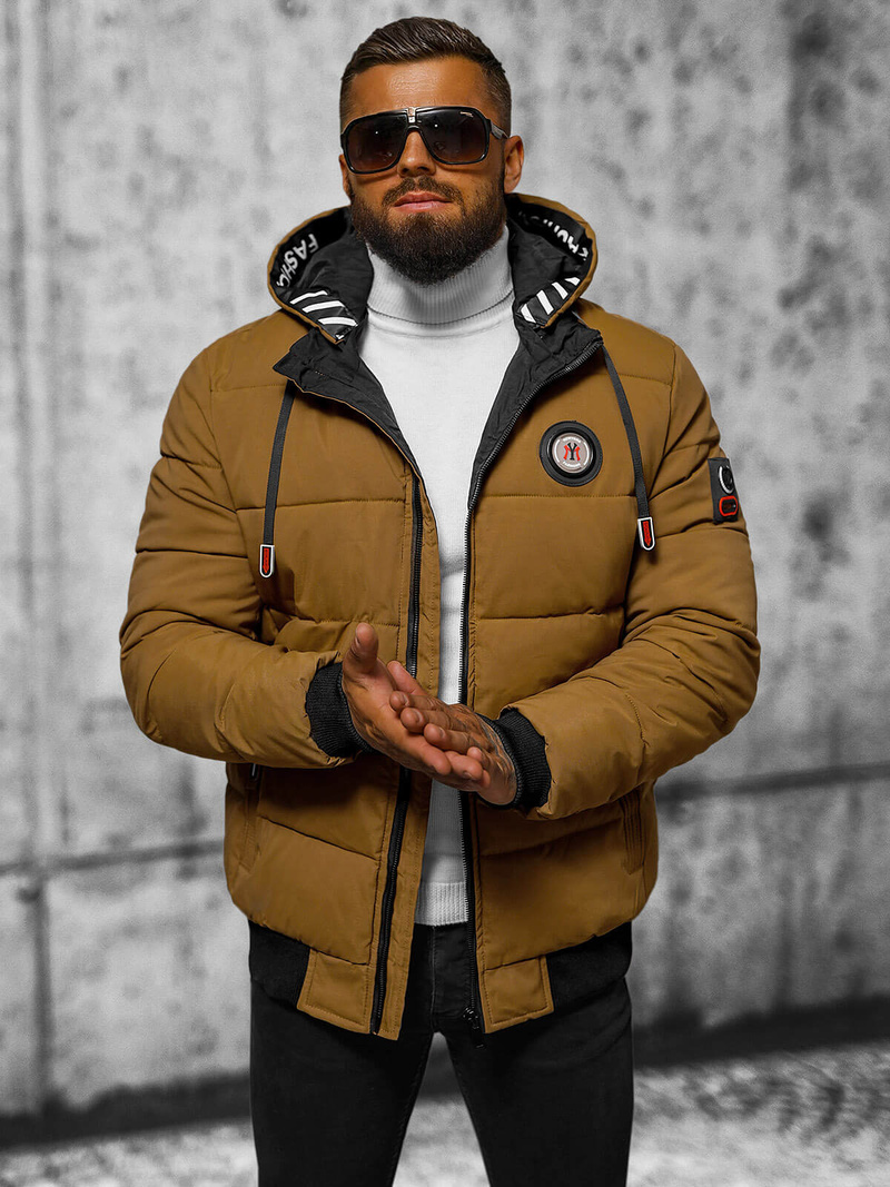 Kurtka zimowa męska pikowana camelowa OZONEE JS/84M3029/84