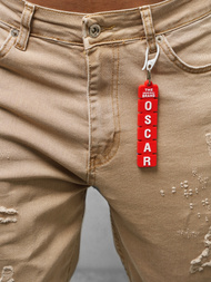 Spodnie jeansowe joggery męskie beżowe OZONEE DO/6058