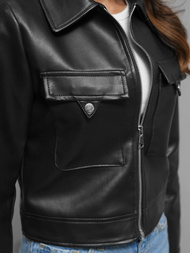 Жіноча шкіряна куртка Чорна OZONEE O/G117