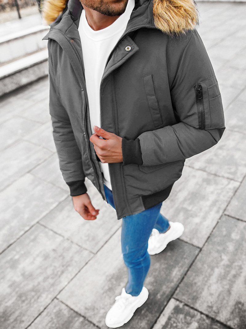 Kurtka zimowa męska z futerkiem szara OZONEE JS/M2019/105Z