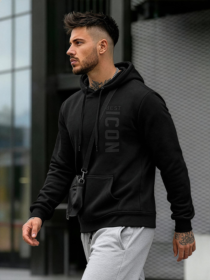 Bluza z kapturem męska czarna OZONEE JS/8B1973/3