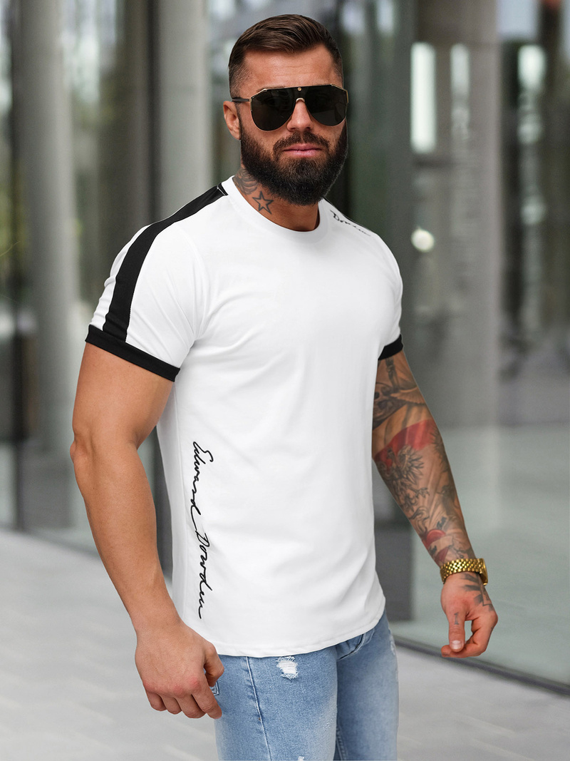 T-shirt męski slim fit biały OZONEE O/QQ1196