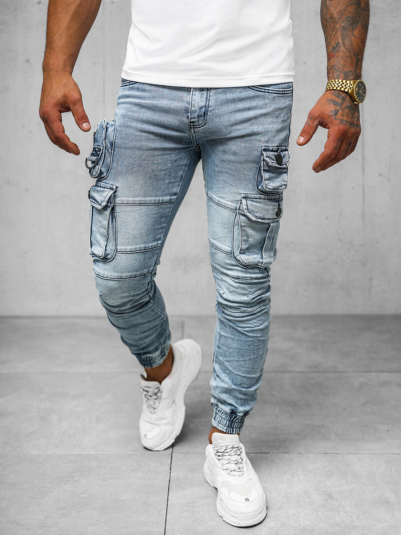 Spodnie jeansowe męskie joggery niebieskie OZONEE O/E9920