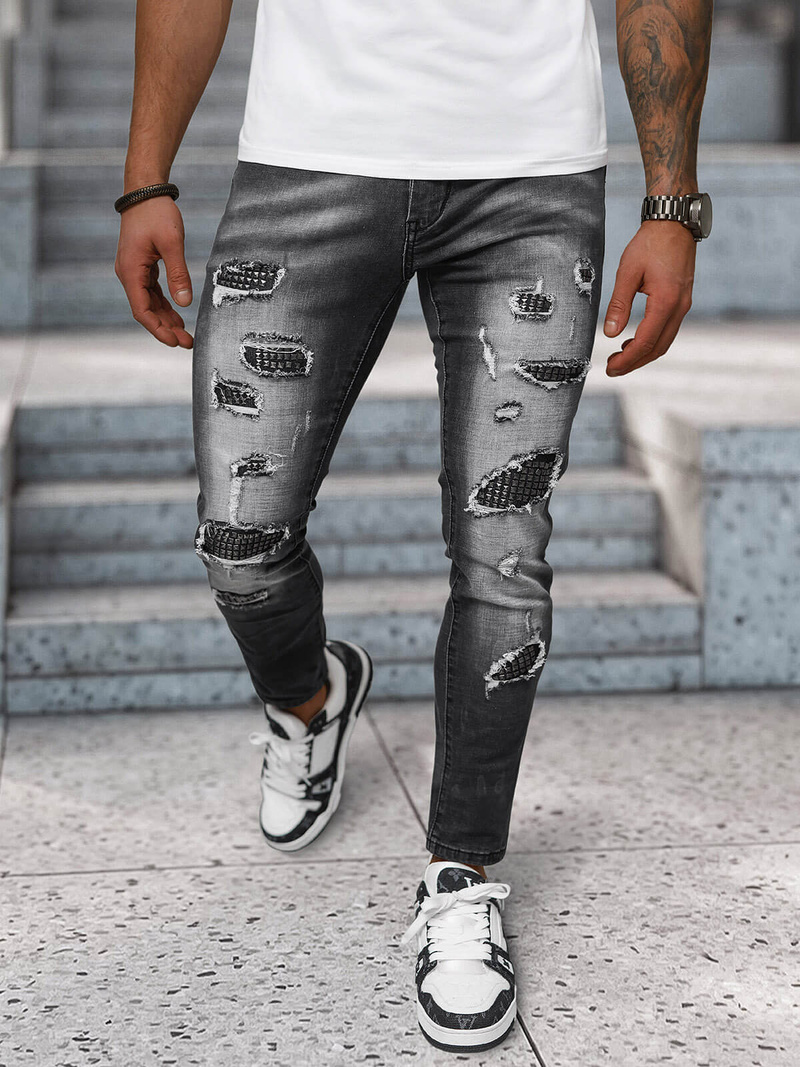 Spodnie jeansowe męskie slim fit czarne OZONEE NB/MP0152N