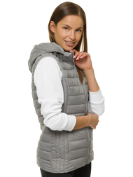 Kamizelka damska pikowana z kapturem szara OZONEE JS/M23039/92