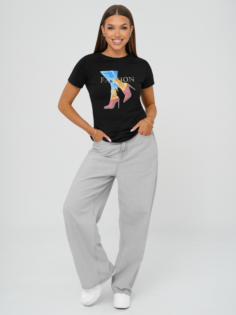 T-shirt damski z nadrukiem czarny OZONEE JS/96T690/3