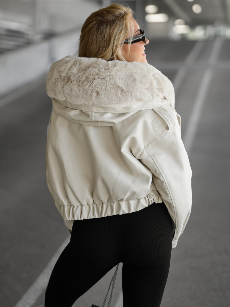 Жіноча шкіряна куртка Бежева OZONEE JS/11Z8172Z