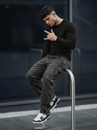 Spodnie jeansowe męskie wide leg grafitowe OZONEE O/KK2828/5Z