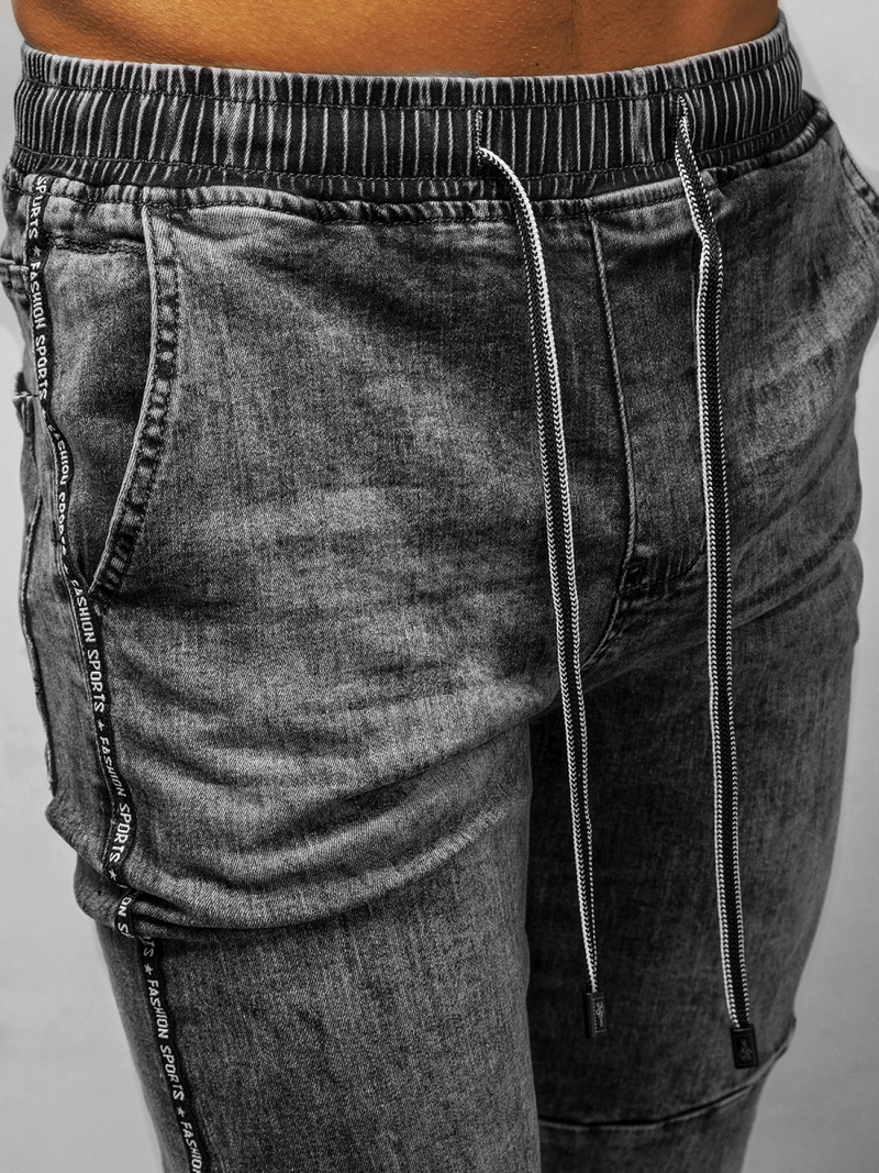 Spodnie jeansowe joggery męskie grafitowe OZONEE DR/TF126