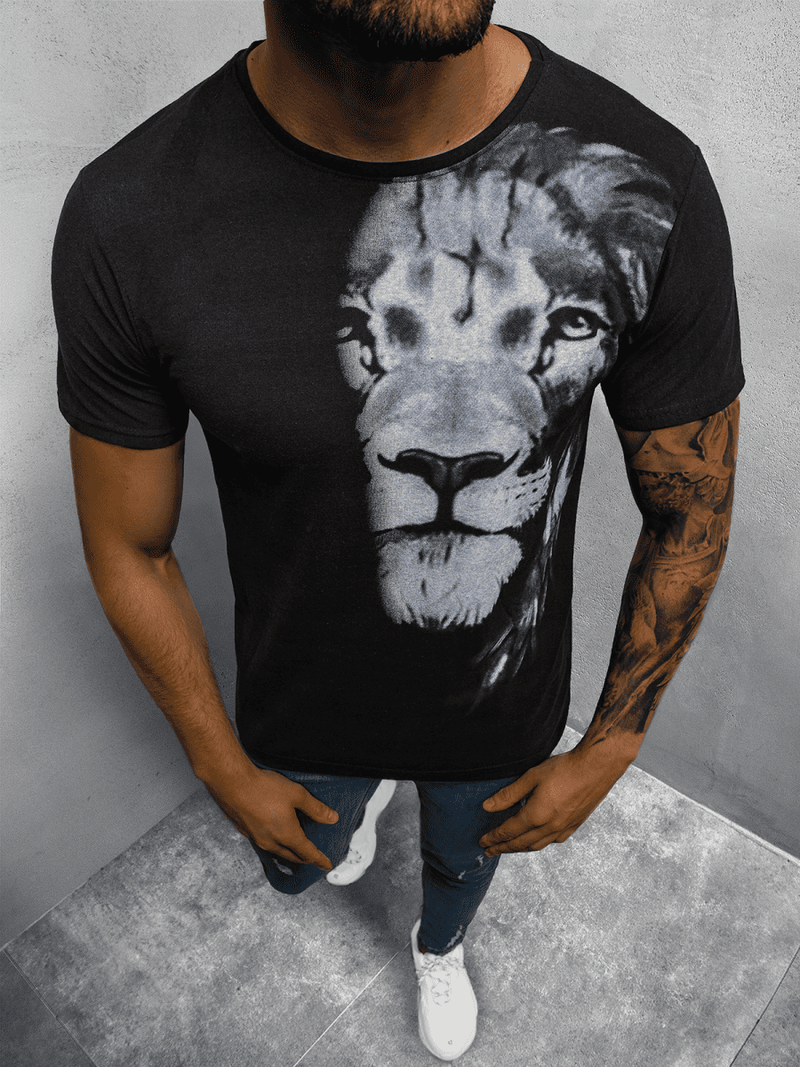 T-Shirt męski z nadrukiem czarny OZONEE O/BL77