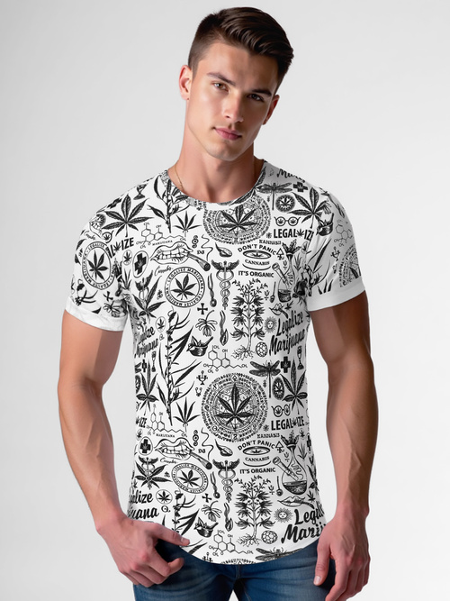 T-shirt męski z nadrukiem biały OZONEE O/P1347Z