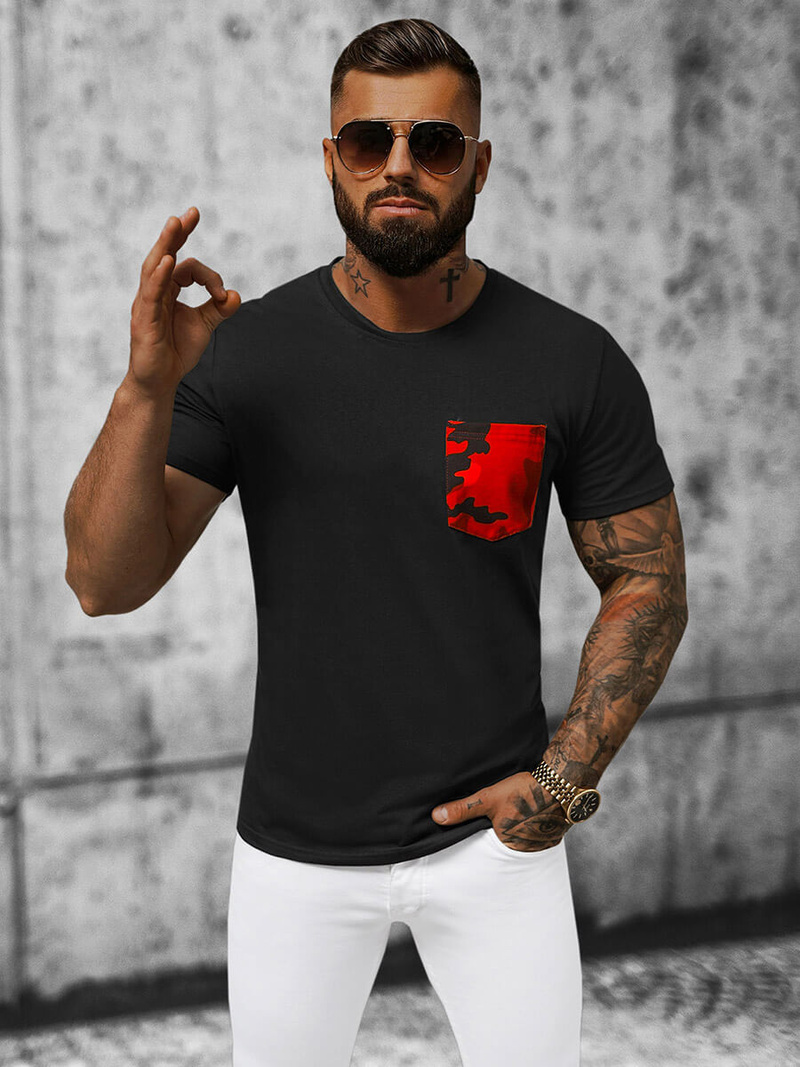 T-shirt męski czarno-czerwony OZONEE JS/8T85/5Z