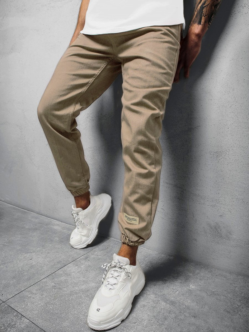 Spodnie męskie joggery jeansowe ciemno-beżowe OZONEE O/1097