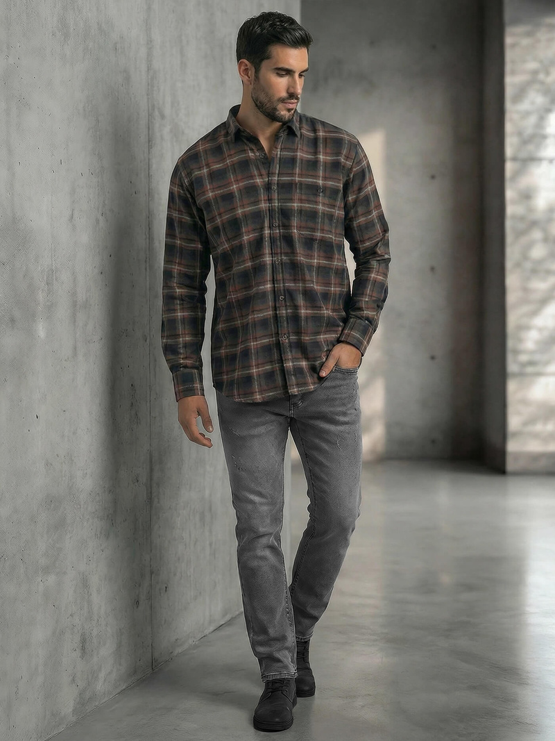 Koszula męska w kratę granatowa OZONEE V/V177Z