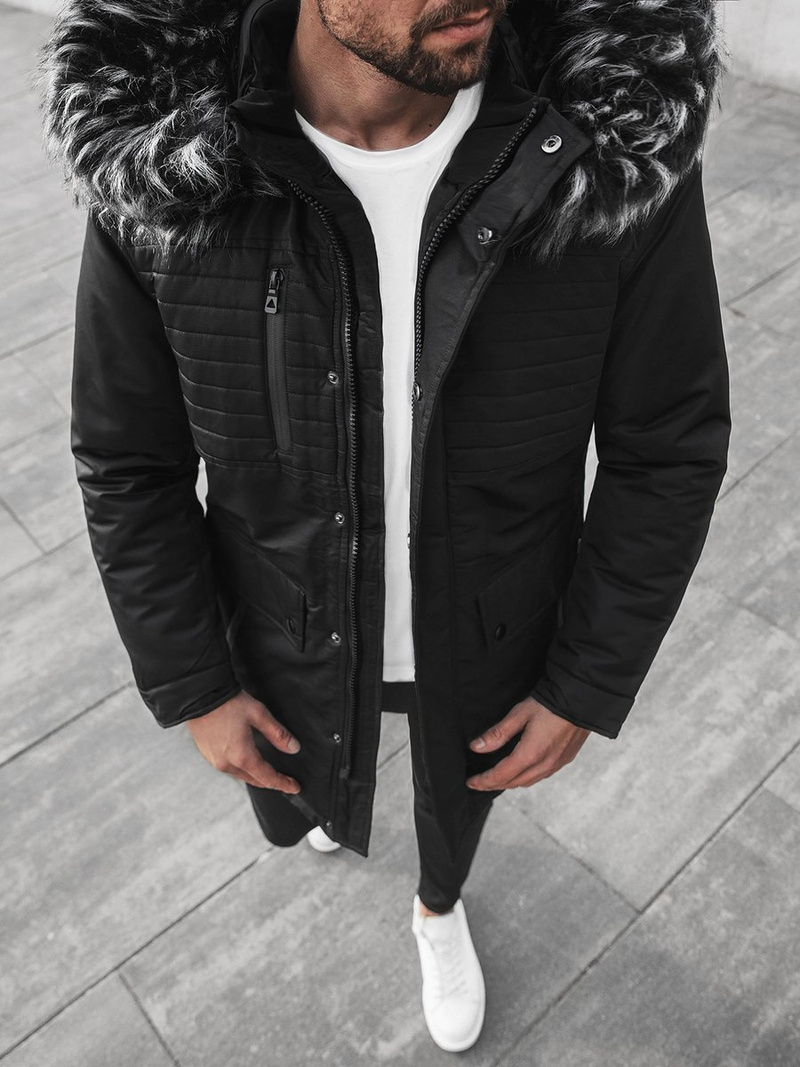 Kurtka zimowa męska parka z futerkiem czarna OZONEE O/99115Z