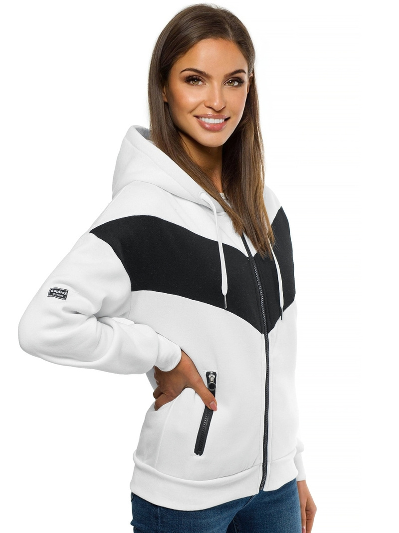 Bluza z kapturem damska biało-czarna OZONEE JS/B26039