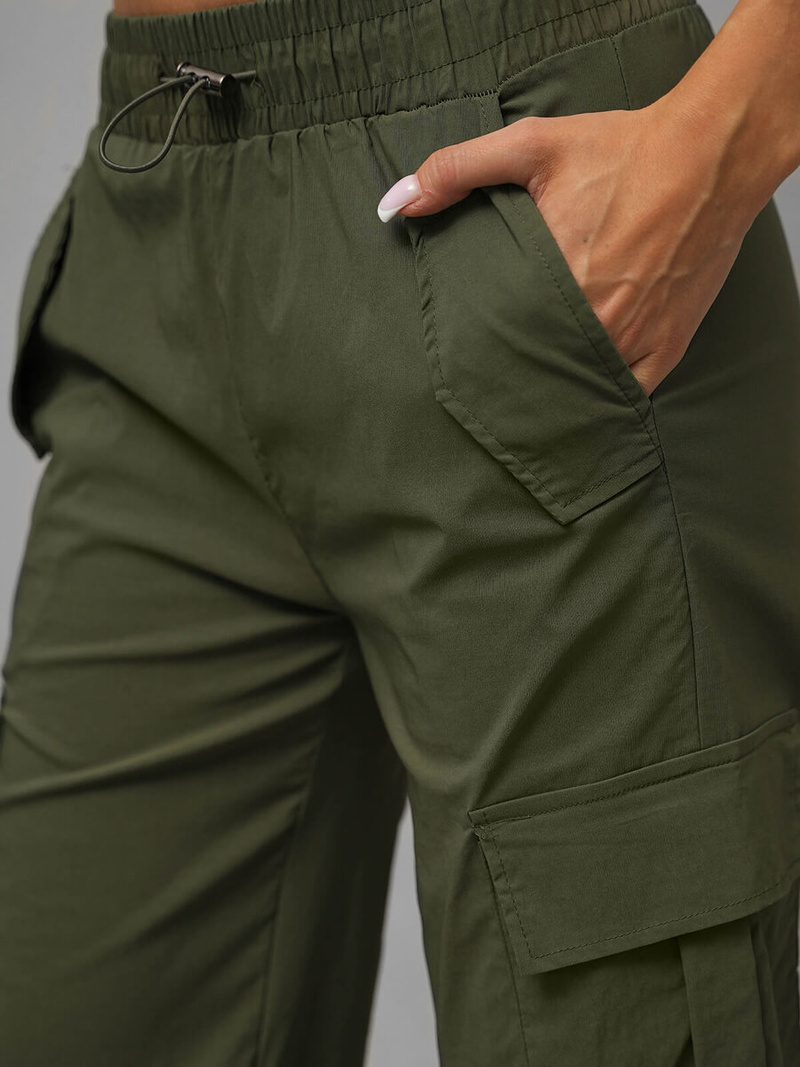 Spodnie damskie z szeroką nogawką khaki OZONEE O/TT00393