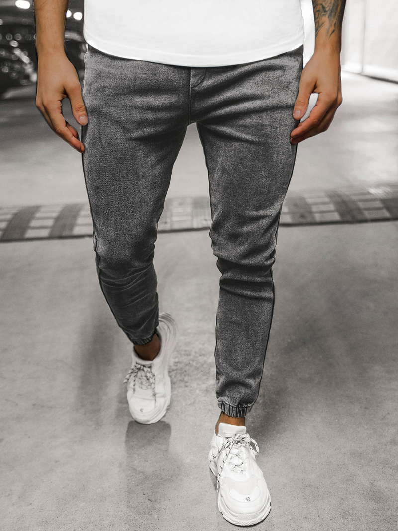 Spodnie jeansowe joggery męskie czarne OZONEE DJ/5671