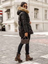 Kurtka zimowa damska z futerkiem czarna OZONEE JS/5M3257/392