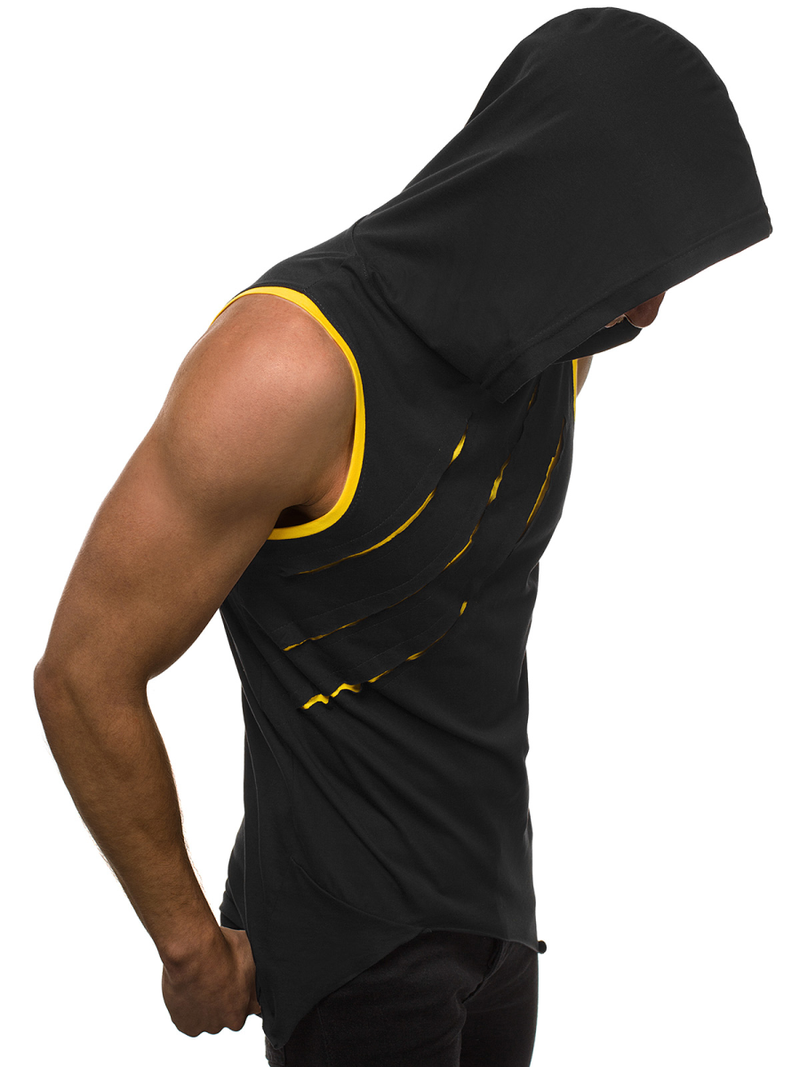 T-Shirt z kapturem męski czarno-żółty OZONEE O/1254Z