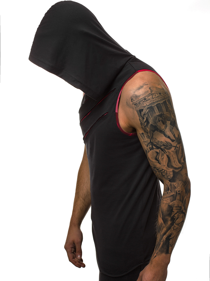 T-Shirt z kapturem męski czarno-czerwony OZONEE O/1254Z