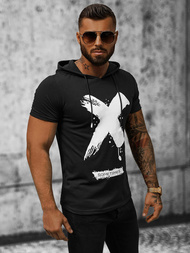 T-shirt męski z kapturem czarny OZONEE JS/8T203