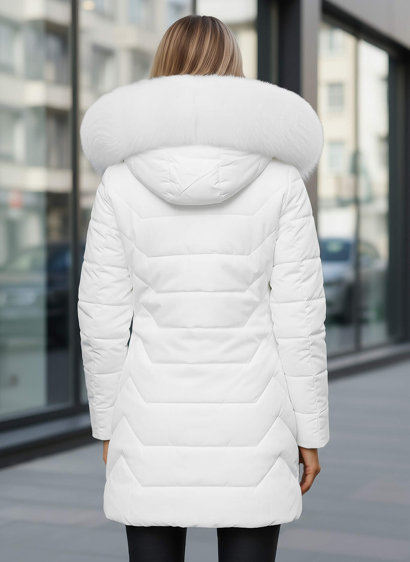 Kurtka zimowa damska długa z futerkiem biała OZONEE JS/16M9121/281Z