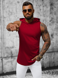 Koszulka bez rękawów z kapturem męska bordowa OZONEE O/2537Z