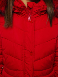 Kurtka zimowa damska parka z futerkiem czerwona OZONEE O/M1556/4